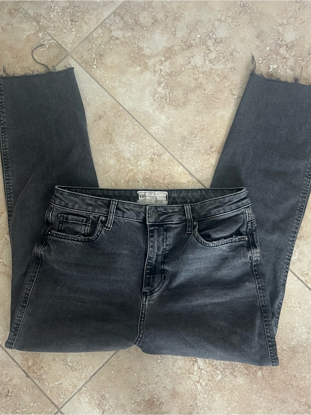 Free People Straight Leg Raw Hem Black Denim Jeans